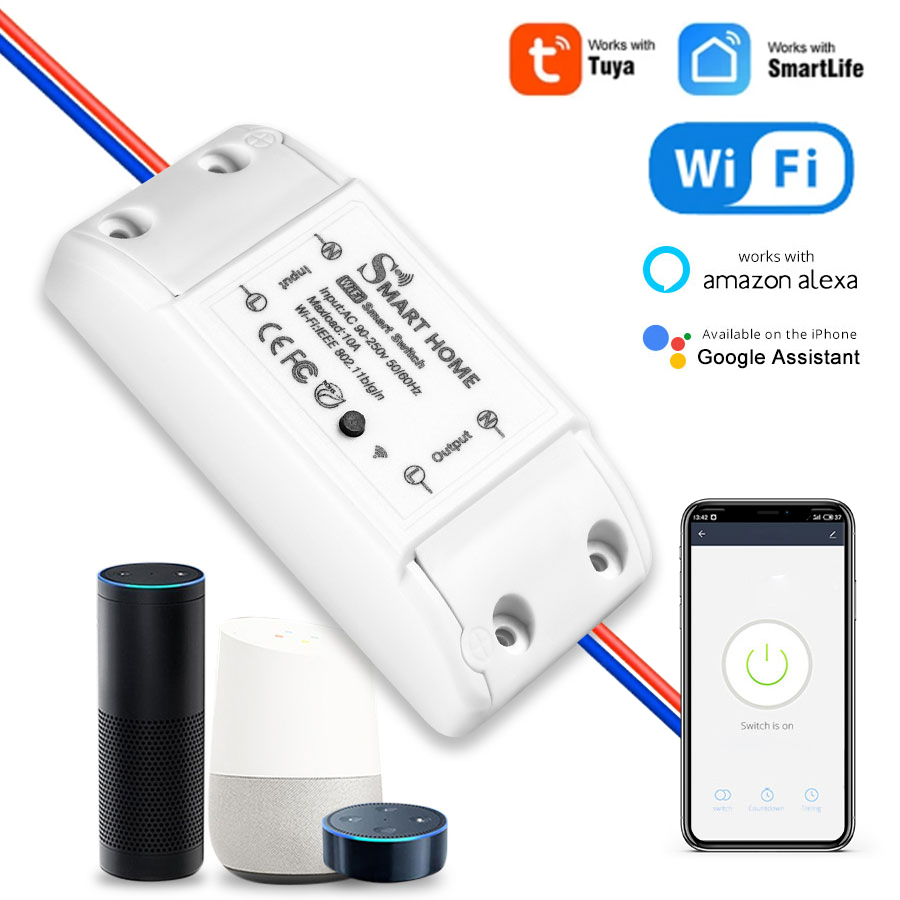 Tuya-interruptor WiFi inteligente, Mini interruptor inteligente de 10A, aplicación Smart Life, Control remoto inalámbrico por voz con Alexa y Google Home