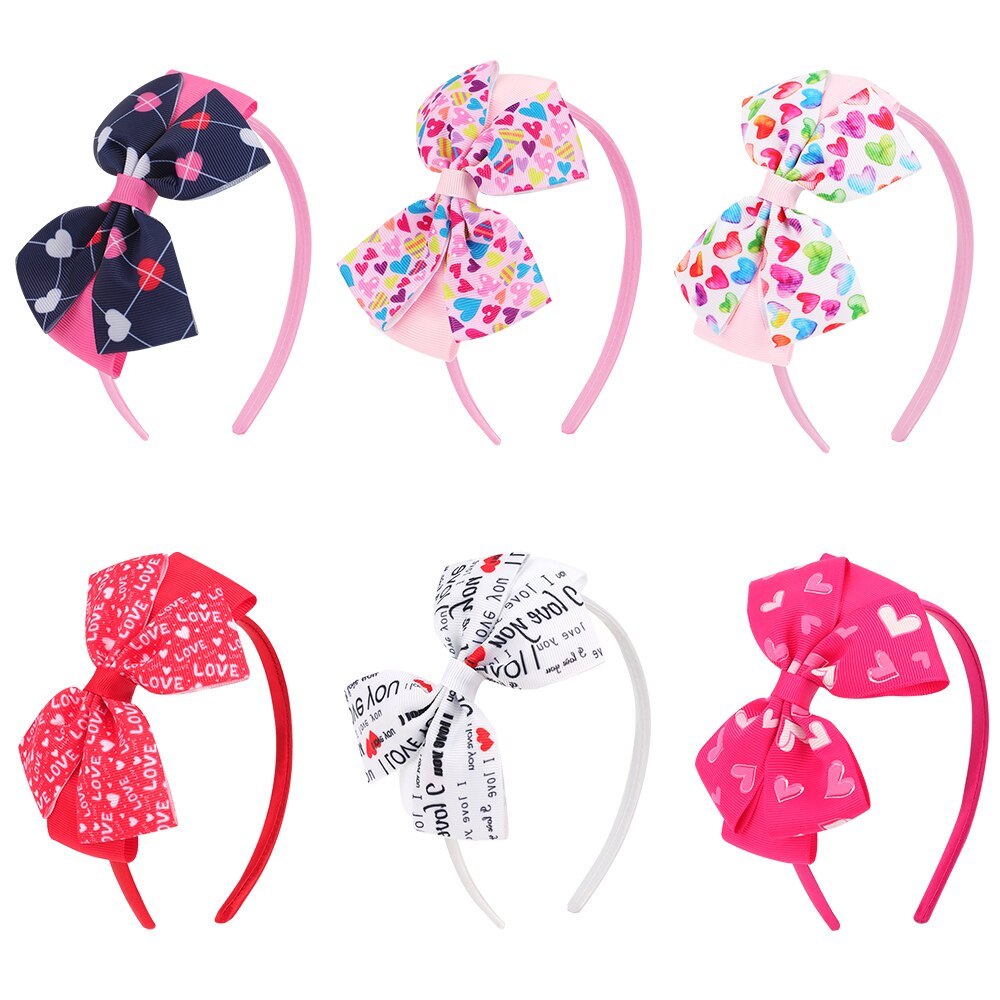 Kids Red Heart Print Hairband Children Party Hair Bands Girls Headband Decorations Ties for Valentines Day Hair Accessories
