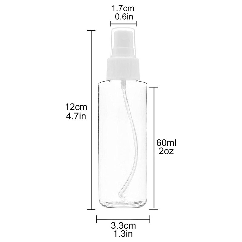 Botella de plástico transparente con pulverizador, botellas rellenables, espray, 60Ml, 12 unidades