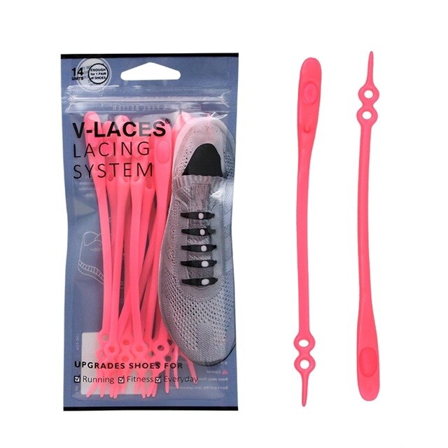 14pcs/set No TIE Lacing system Silicone Shoelace Elastic Shoelaces For Adults/Kids Sports Shoe No Tie Shoes Accessories: Pink Shoelaces