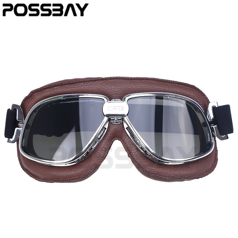 Läder motorcykel glasögon vintage pilot motocross glasögon hjälm cykling glasögon solglasögon för harley style cafe racer gafas