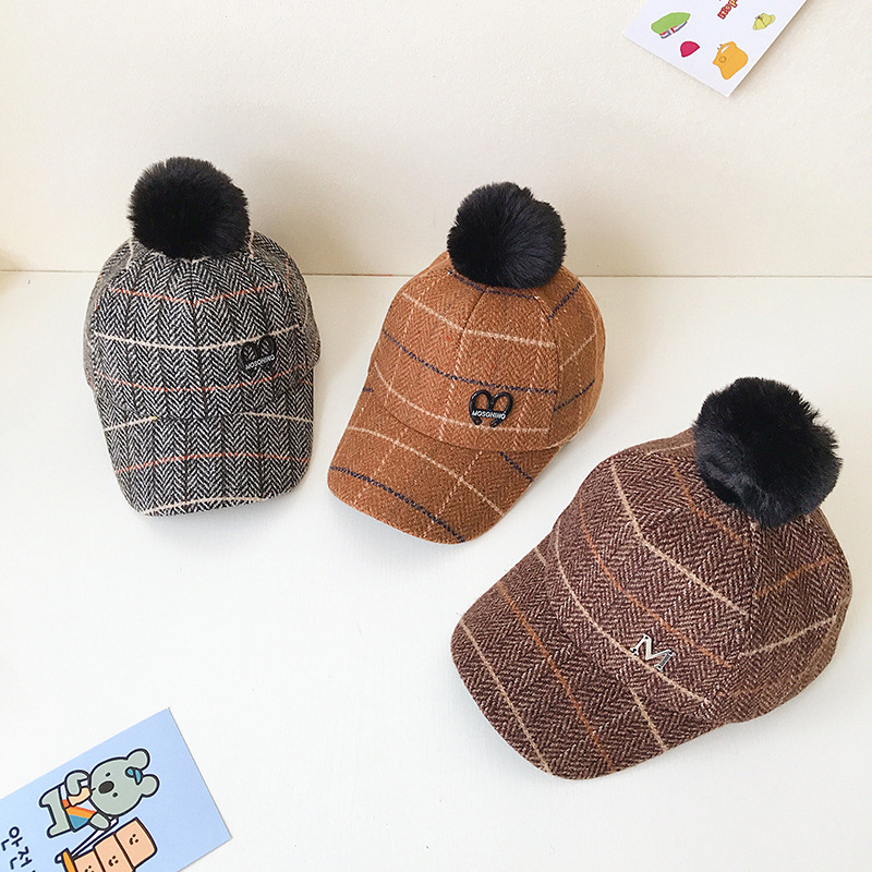 Koreaanse kinder #39 literaire geruite m-letter haarbalhoed klassieke geruite kinder #39 haar baseballpet kleine bal peuterpet