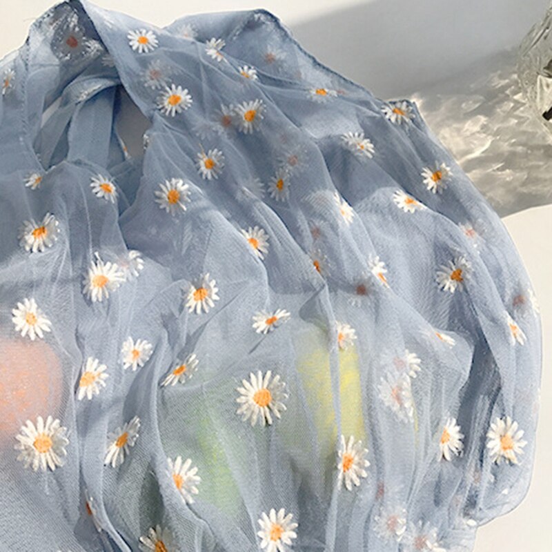 Women Small Transparent Tote Mesh Cloth Bag Daisy Embroidery Handbag Eco Fruit Bag Purse for Girls