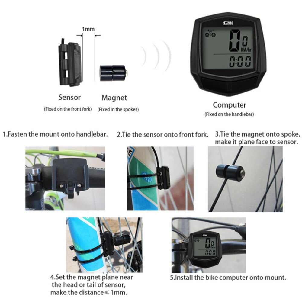 Sunding, bicicleta con cable, cronómetro, bicicleta, ordenador, velocímetro multifunción, Sensor de odómetro, accesorios deportivos al aire libre, SD-581, negro