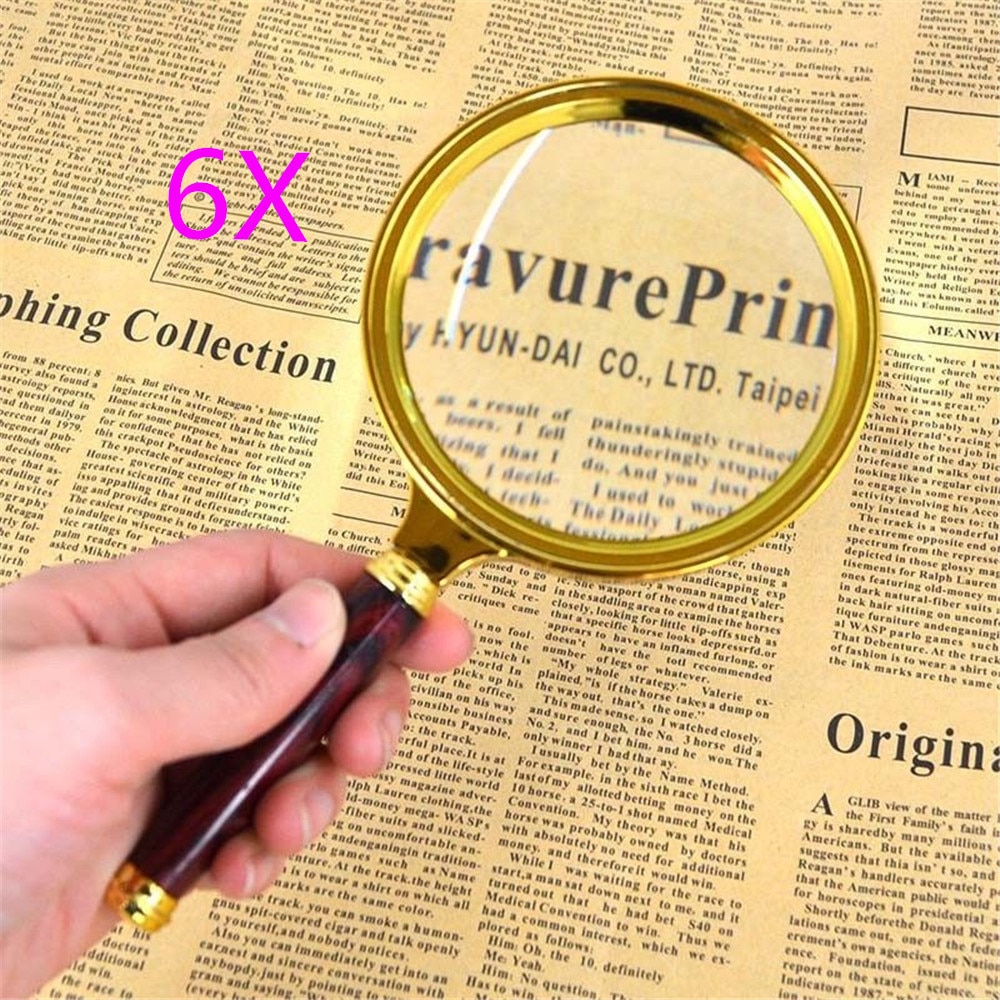 Draagbare Vergrootglas 6X Handheld Houten Handvat Vergrootglas Eye Loep Glas