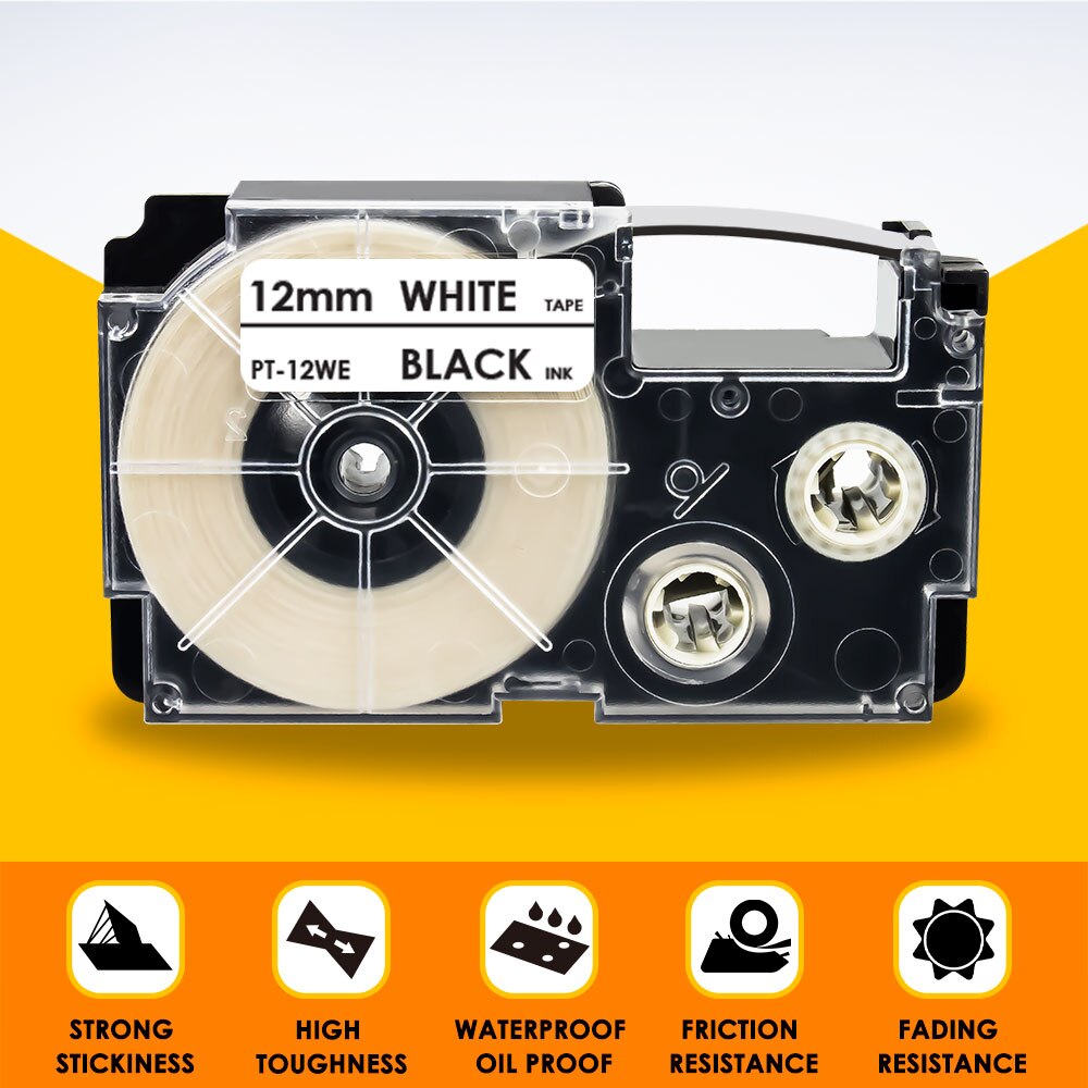 Label Maker XR-12X for Casio Label Tape Cartridge 12mm Black on Clear Compatible Tape for Casio KL-60L KL 880 KL-70e KL-100e
