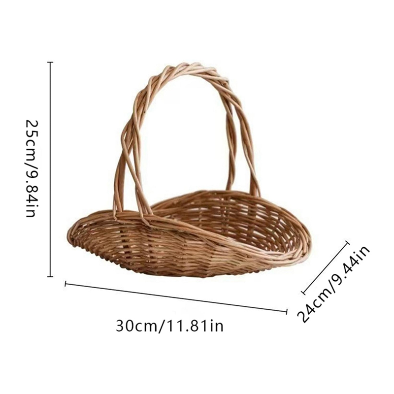 ABJI-Multipurpose Rattan Wicker Woven Basket With Handle, Portable Garden Harvest Storage Baskets