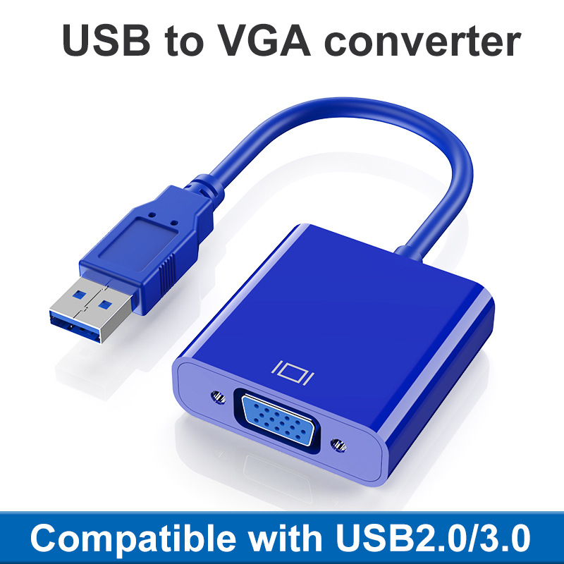 Alfavoce USB to VGA Adapter 1080P Converter External Video Card Multi-display for Laptop PC Monitor Projector Win 7/8: Blue