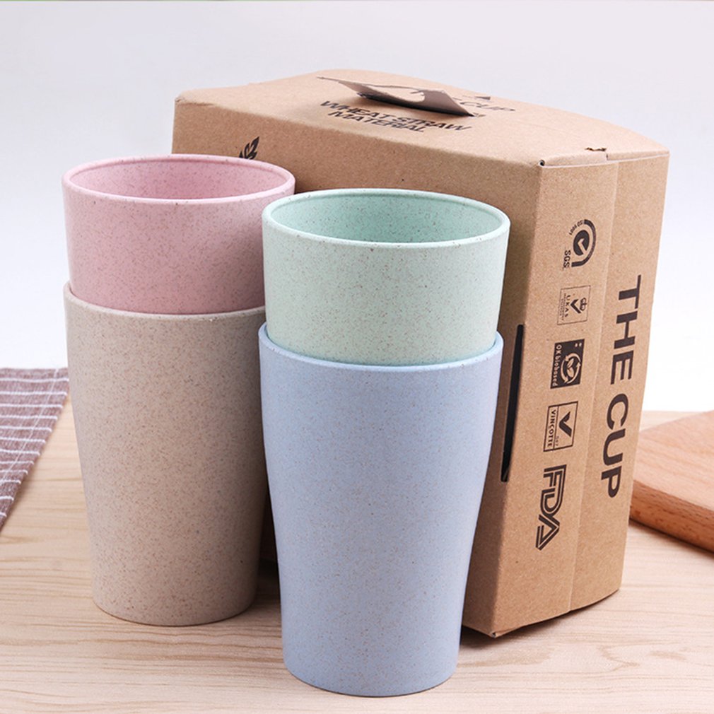 4 pcs/set Wheat Straw Cup Multi-Functional Coffee Glue Plastic Cup Drinking Glass Kids portable Cups