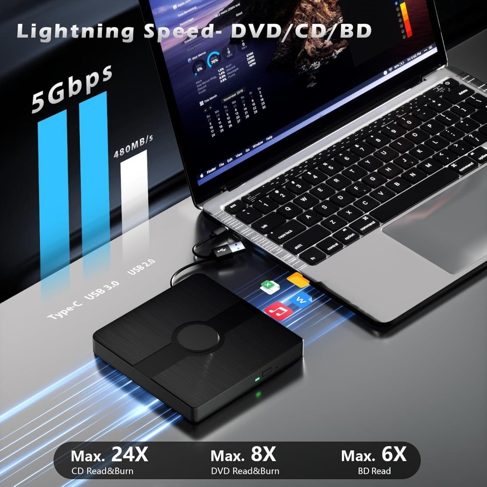 External 3D Blu Ray Drive Portable Blu ray Player 2 in 1 USB 3.0 CD DVD Read/Write Bruner Compatible with Win11/10/8/7, Mac OS