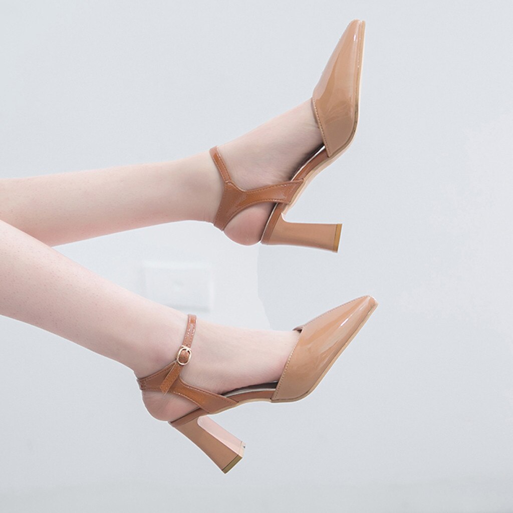 Women Sandals Casual Wild High Heels Pointed Toe Slip On Office Ladies Dress ShoeSummer Pointed Side Pumps Party Shoes Plus Size