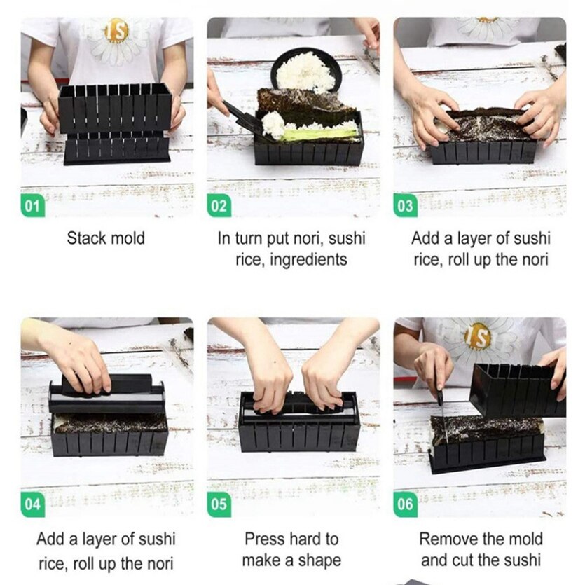 10 Pcs/Set DIY Sushi Making Kit Roll Sushi Maker Rice Roll Mold Kitchen Sushi Tools Japanese Sushi Cooking Tools Kitchen Tools