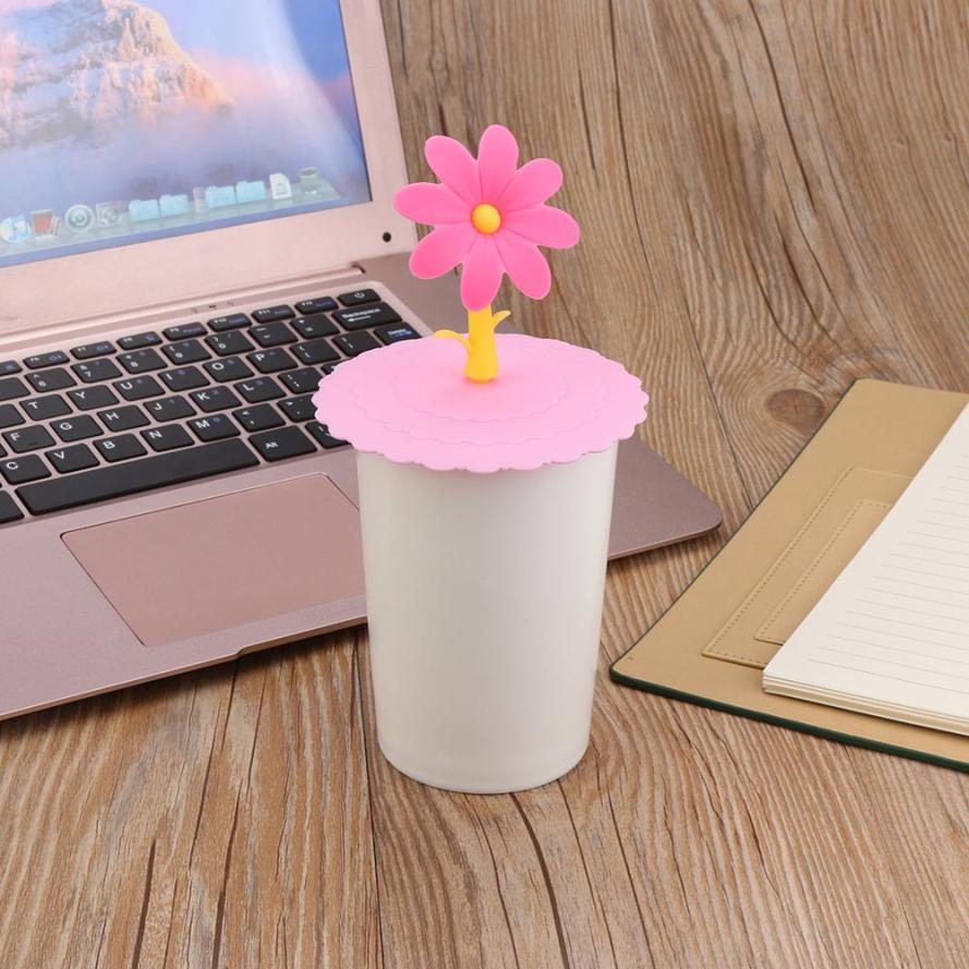 Leuke Zonnebloem Kant Stof Herbruikbare Siliconen Cover Cup DIY Gratis Splicing Thermische Isolatie Cup Seal Cover Aug10: pink