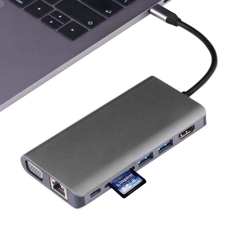 PD dell&#39;adattatore di LAN di Ethernet 3.1RJ45 che carica HUB di alluminio 4K 8-in-1 Docking Station multifunzionale di USB tipo-c a USB 3.1RJ45