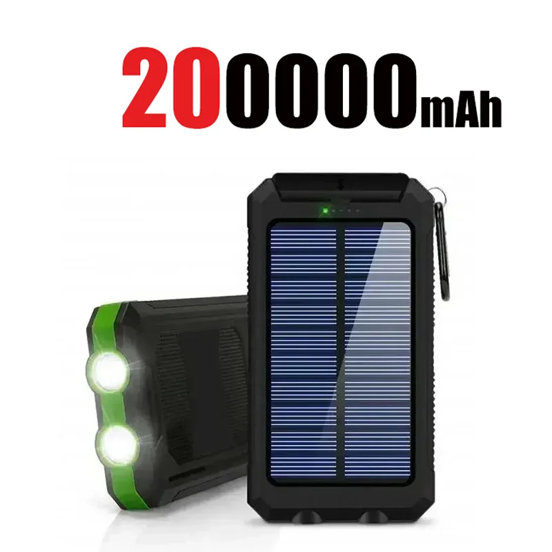 200000mAh Power Bank Fast Charging Outdoor Large Capacity External Battery Solar PowerBank Flashlight For iPhone Huawei Xiaomi: grey