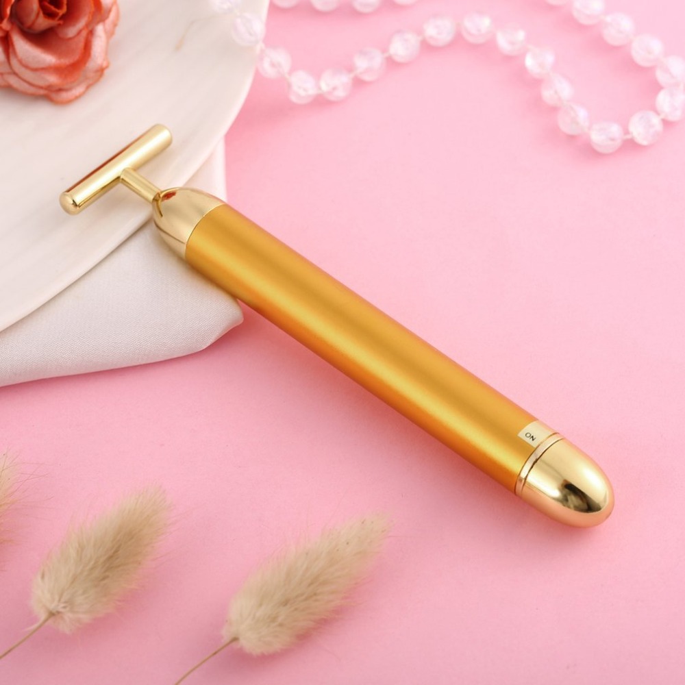 Masajeador Facial eléctrico dorado, barra de belleza eléctrica adelgazante, resistente al agua, rodillo para masaje Facial, cuidado Facial, vibración,