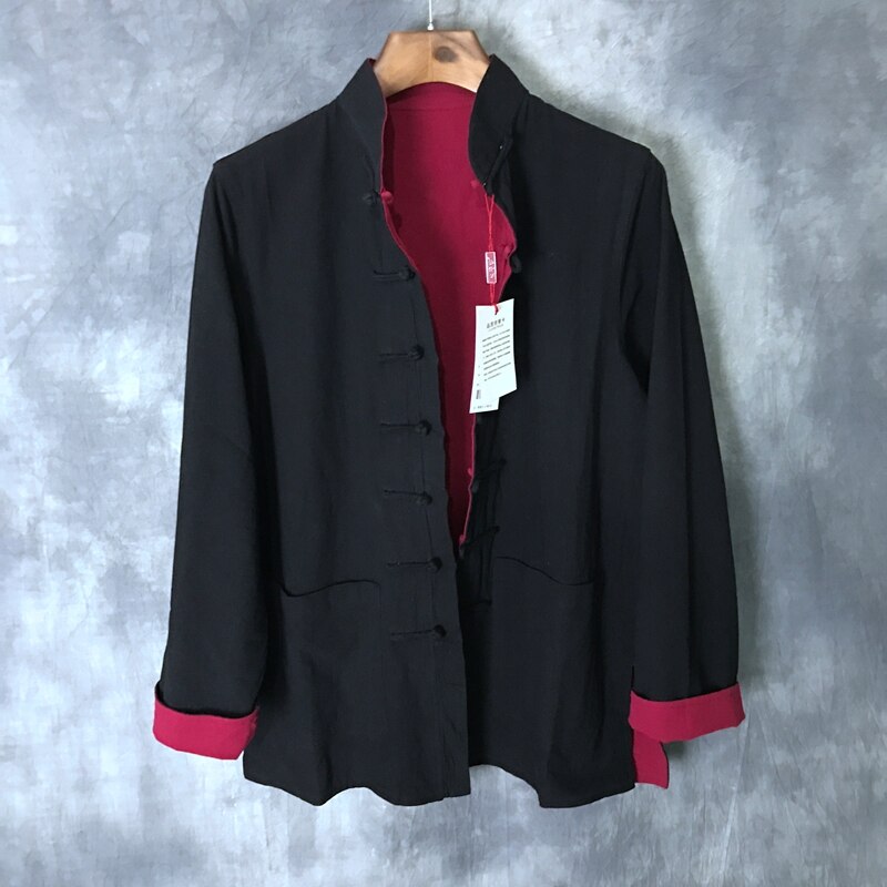 Hommes chinois traditionnel Tang costume veste réversible Wu Shu vêtements manches longues Kung Fu Wing Chun chemise 2 faces