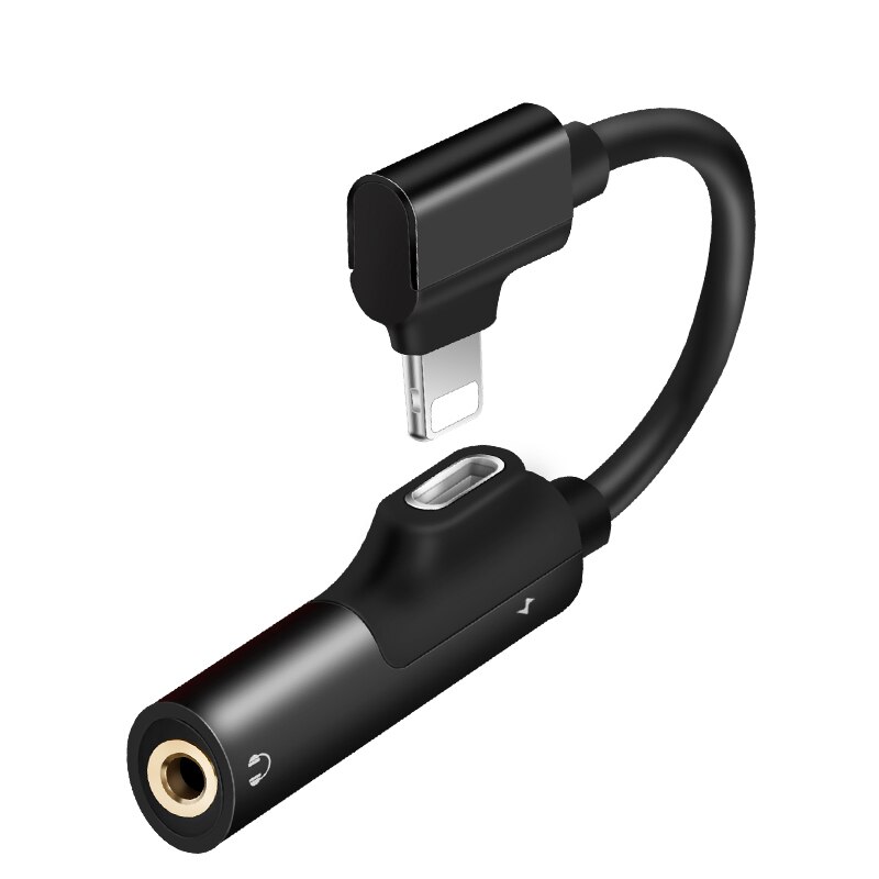 Legering Dual Connector Voor Lightning Naar 3.5 Mm Jack Aux Adapter Splitter Oortelefoon Wisselaar Kabel Voor Iphone 11 Pro X xs Max 7 8 Plus: Black