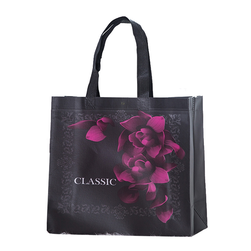 Neue Nicht-gewebte Stoff Rose Blume Einkaufstasche Wiederverwendbare Tasche Handtasche Eco Freundliche Tasche Jahrgang Schwarz Reise Lagerung Lebensmittel tasche: L