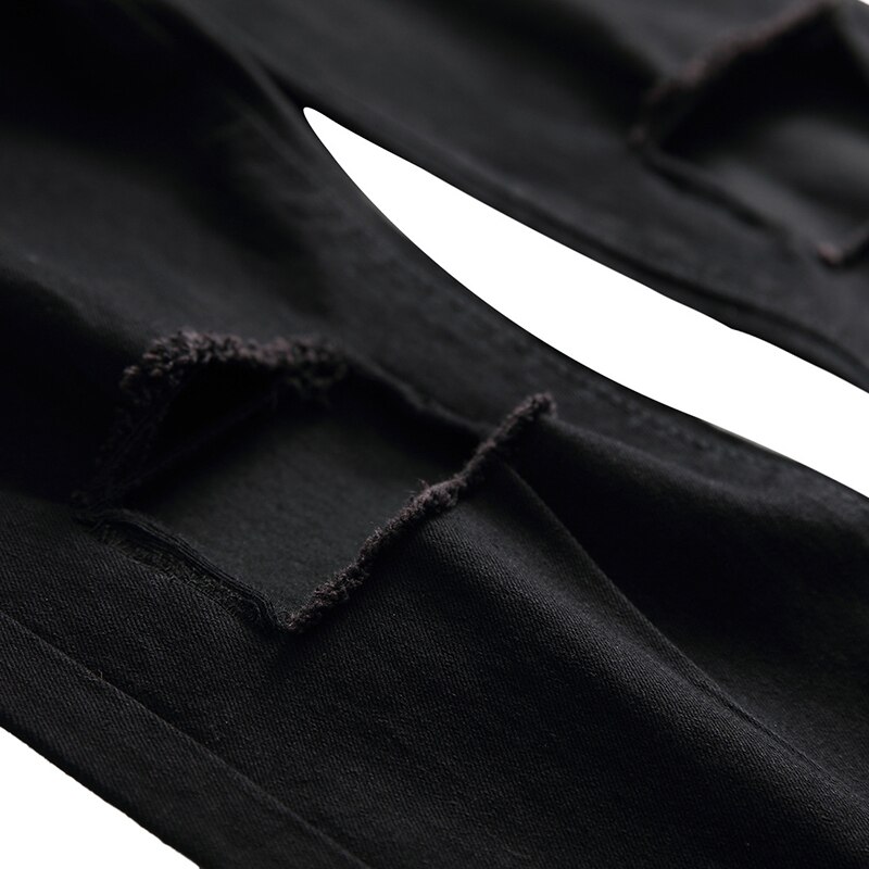 Jean slim pour hommes, pantalon noir déchiré élastique, denim décontracté, slim fit hole, hip hop, ,
