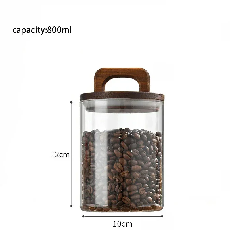 Tarro sellado de vidrio para granos de café con tapa de madera, tarros transparentes para granos de té, dulces, contenedores de almacenamiento de alimentos, botellas de almacenamiento de cocina: Verde claro