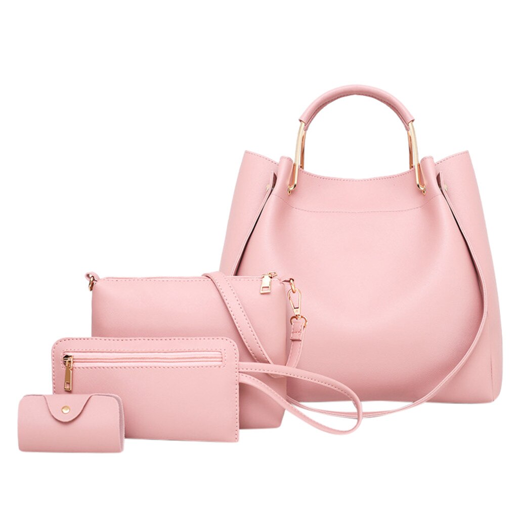 sac clair femmes tendance quatre pièces couleur unie en cuir sac à bandoulière sac à main femme sac femmes sacs à main # T2: Pink