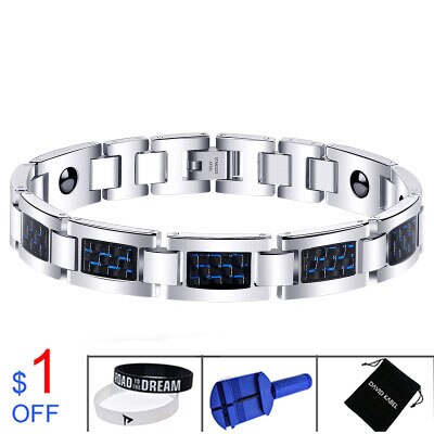 Bracelet d'équilibre énergétique Tourmaline en Fiber de carbone pour hommes bijoux de soins de santé hologramme Germanium Bracelets de thérapie magnétique guérison: Couleur acier