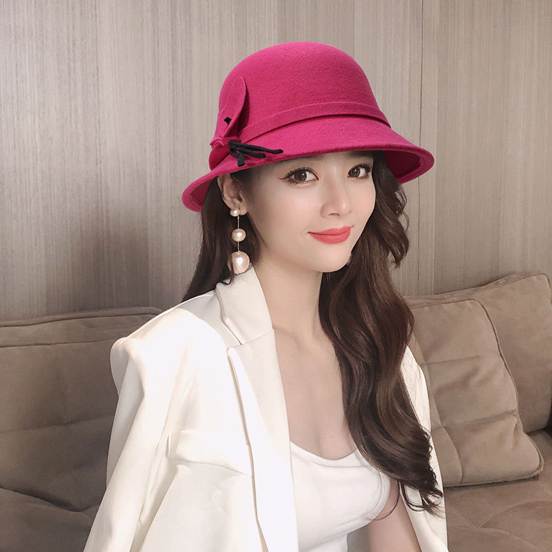 Sombrero de pescador de lana con pajarita, gorro de lavabo de lana de estilo británico, cálido para Otoño e Invierno: 11