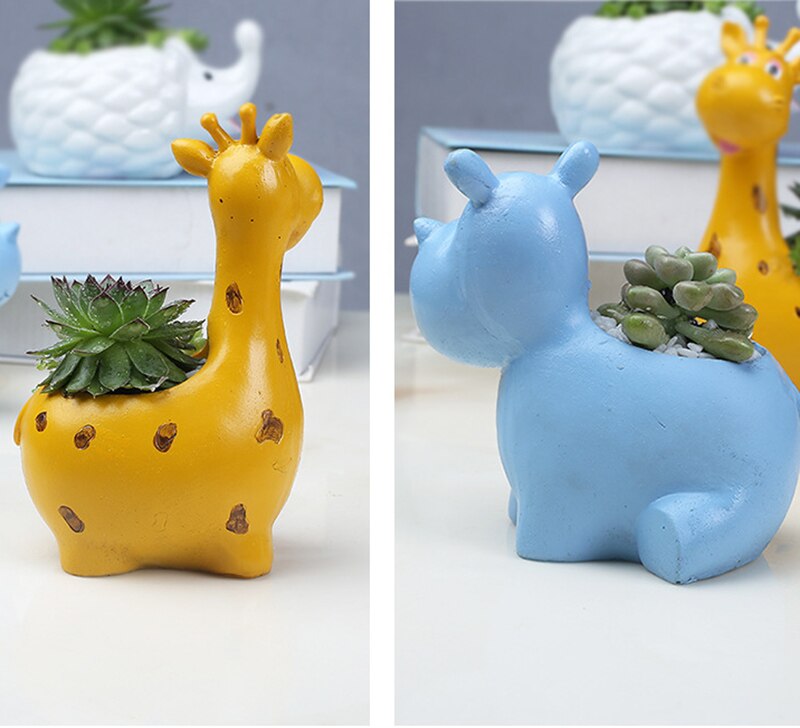 Resin Flower pots Hippo giraffe shape Planters Succulent Plants animal Flower Pot Cute Pastoral Style Home Decoration