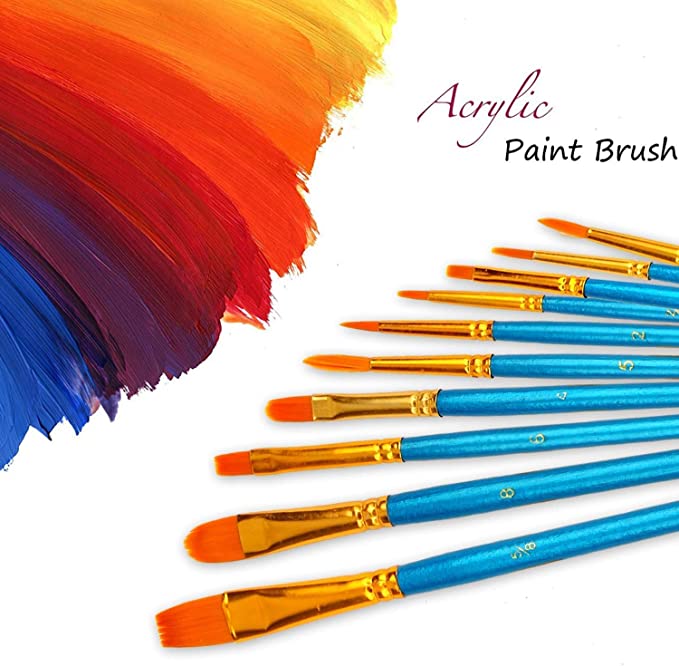 10Pcs artist paint brush Paint brush acrylic oil watercolor, human face painting, beginner/children crafts supply