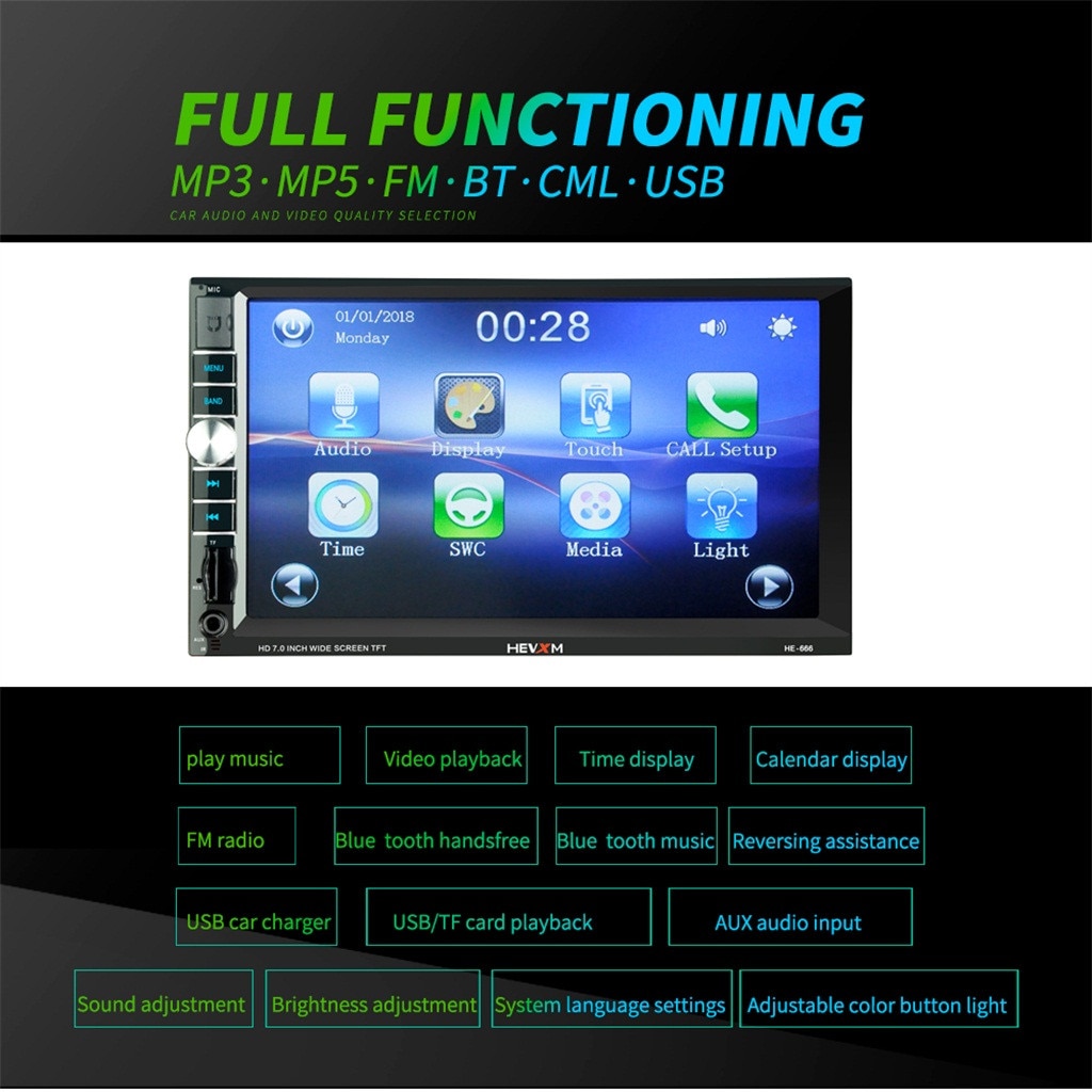 25#Big screen car MP5 HEVXM HE-666 7 Inch HD Car BT Mp5 player Mp3 FM One Machine For iOS For Android Big screen car MP5