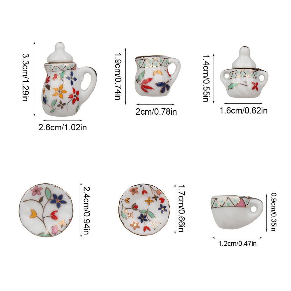 15Pcs 1:12 Miniatuur Porselein Thee Cup Set Sits Bloem Servies Keuken Poppenhuis Meubels Speelgoed Voor Kinderen Theepot Diy Speelgoed