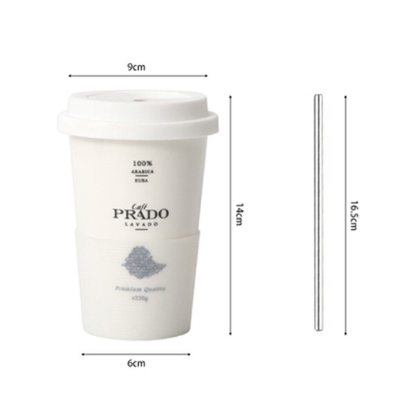 Keramisk kaffekrus med låg halm animalsk trykte krus mælk te kop bærbart hjemmekontor drinkware 1pc: Hvid stil 2