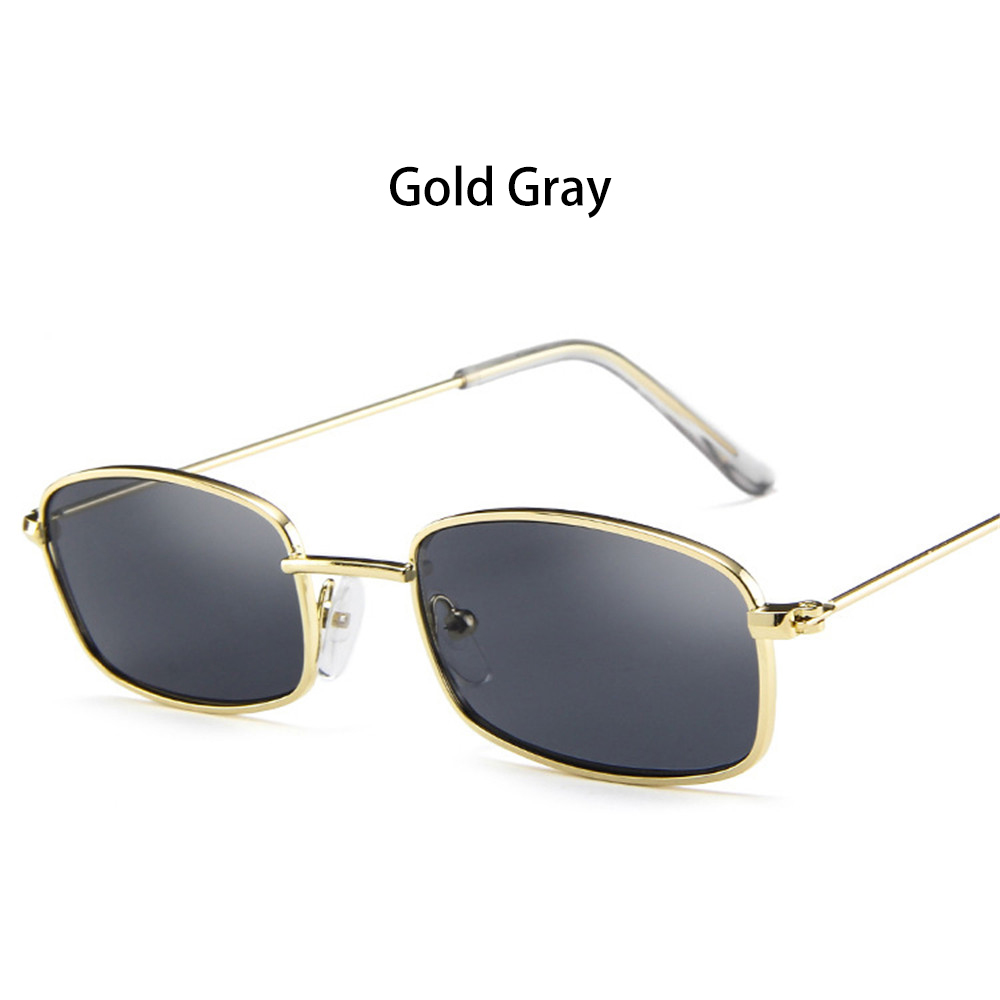 1 paire métal cadre Rectangle lunettes de soleil rétro nuances UV400 lunettes pour hommes femmes été lunettes quotidien conduite lunettes: Gold Gray