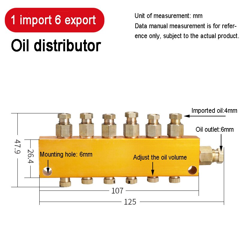 Pneumatic adjustable oil distributor Adjustable oil drain distributo rLubrication system distribution valve 6mm In 4mm Out: 1-6