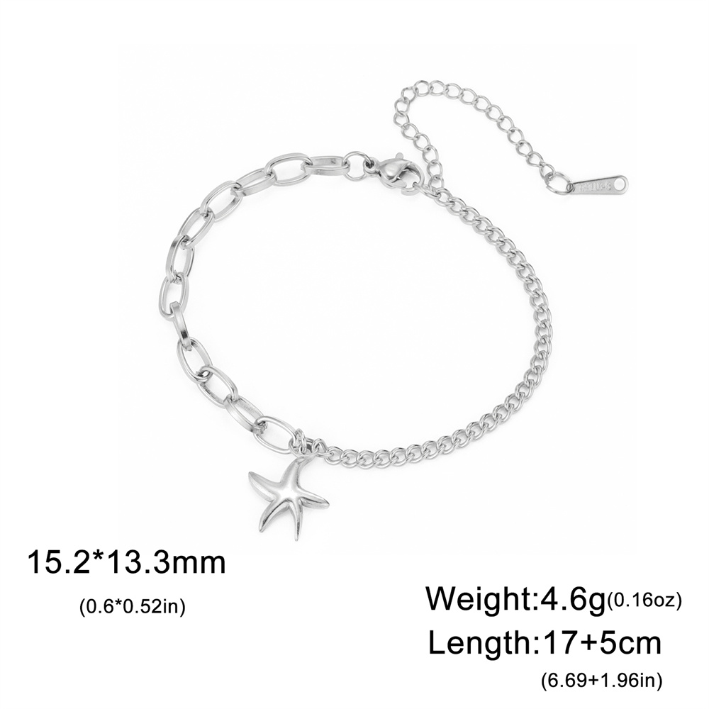 My shape trendy armbånd med muslingeskal og søstjerner til kvinder i rustfrit stål med dobbelt lag vedhæng, håndkæde, valentinsdagssmykker: 21cm / Lysegul farve