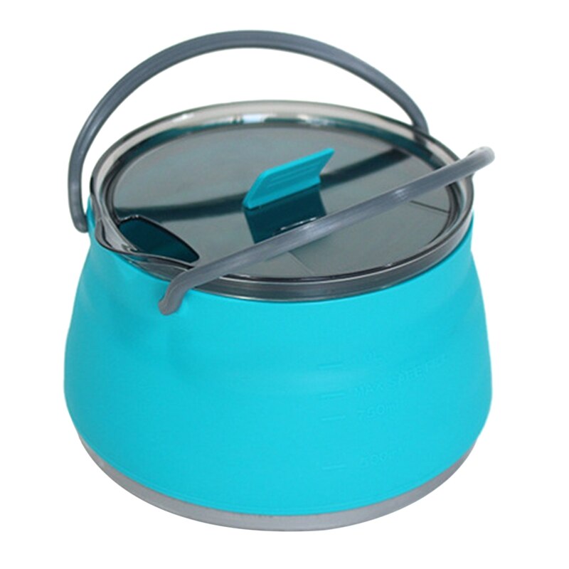 ELOS-1L Outdoor Opvouwbare Draagbare Siliconen Waterkoker Koken Voedsel Pot Roestvrij Stalen Bodem Vouwen Waterkoker: Blauw