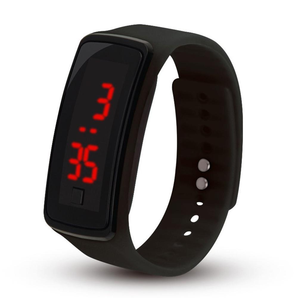 Vrouwen Led Sport Horloge Zachte Siliconen Horlogeband Elektronische Horloge Vrouwelijke Flexibele Verstelbare Digitale Horloge Met Pin-En-Tuck: Black