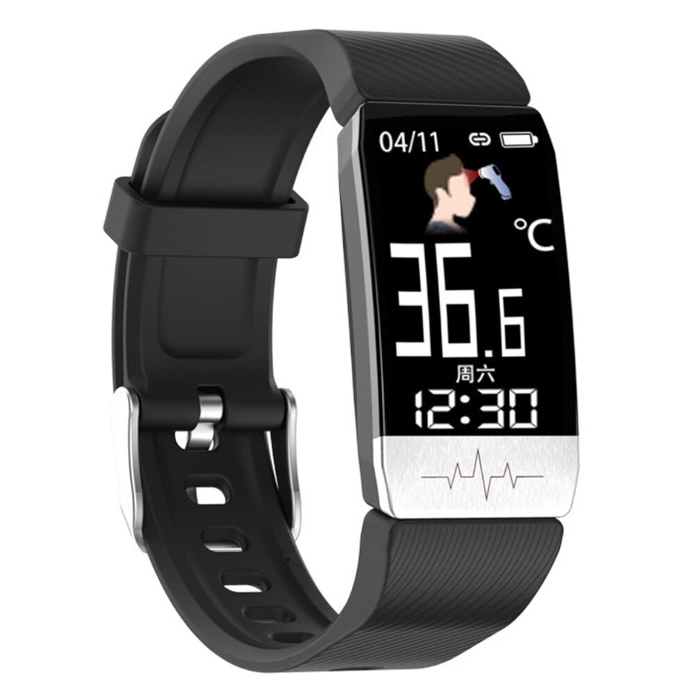 T1S Body Temperature Detection Intelligent Bracelet Multi-Function Body Health Monitor IP67 Waterproof Sport Bracelet Fitness: Black