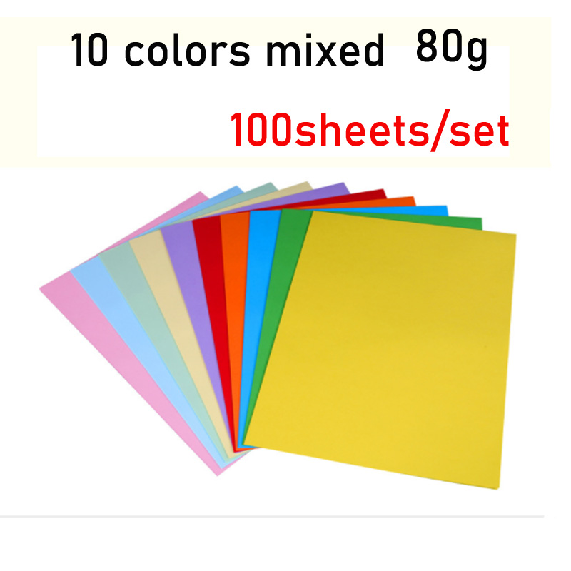 Color a4 print copy paper handmade paper origami 80g red yellow blue black paper cut with writing paper100sheets: Default Title