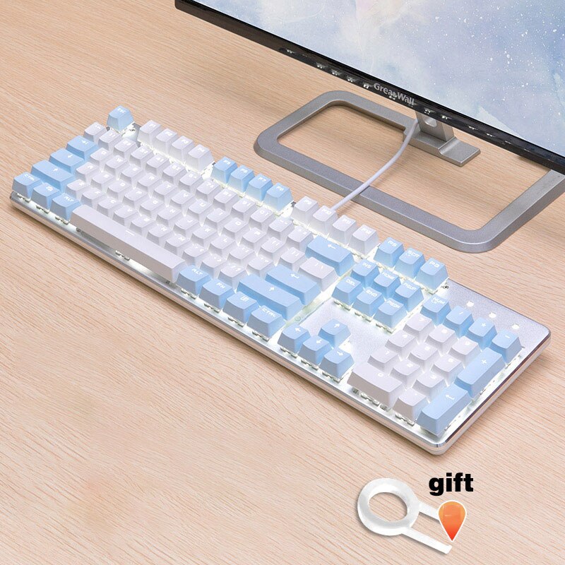 Cherry Vlossom Theme Top Printed 104 Key Keycaps Keys Caps Set for Mechanical Keyboard for Gaming Mechanical Keyboard: Blue  White