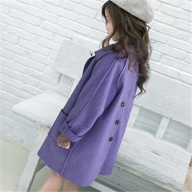 Manteau en laine rose pour filles, automne-hiver, vestes en laine, Costumes, vêtements d'extérieur, hauts, vêtements pour enfants de 4 à 12 ans: Violet / 130CM