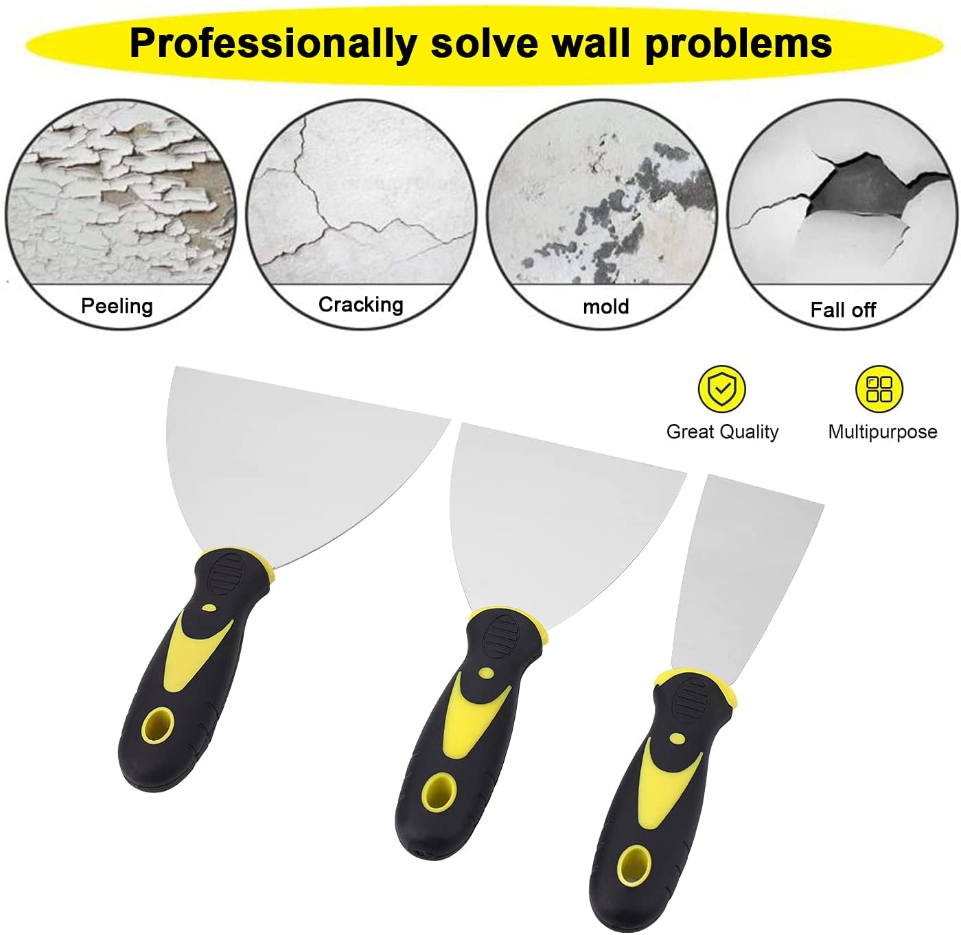 Scraper and putty knife set, 2 in 1 scraper tool with 10 plastic blades and 10 metal blades and 3 scrapers for wallpaper