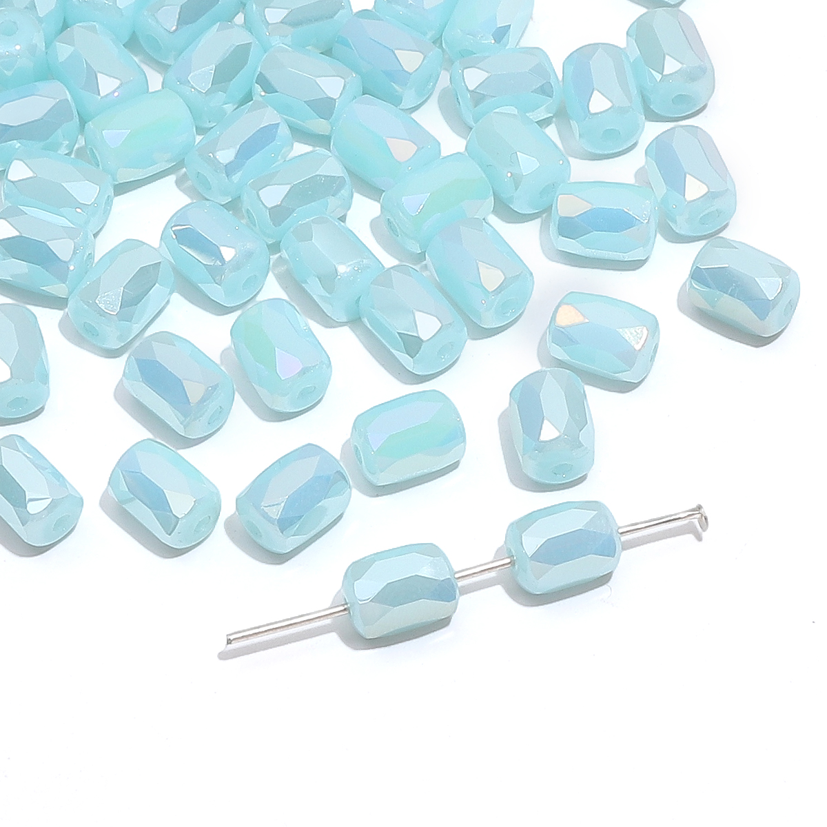 Environ 10 pièces de perles colorées plaquées transparentes en verre, perles rectangulaires coupées en vrac, faites à la main, fabrication de bijoux, accessoires de Bracelet: Bleu