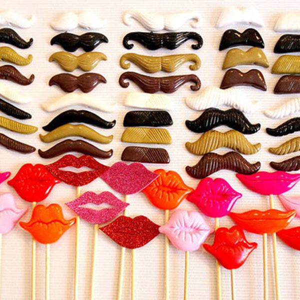 Funny Wedding Photo Props on a Stick Mask Beard Mustache Hat Glasses Lips Photo Booth Posing Props for Party Decoration (Style