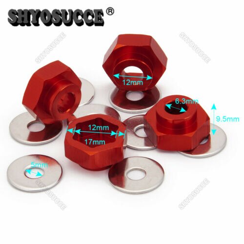 Shyosucce 4 stk metal 12mm to 17mm hjul hex hub adapter konverteringsudvidelse til 1:10 rc crawler bil: Rød