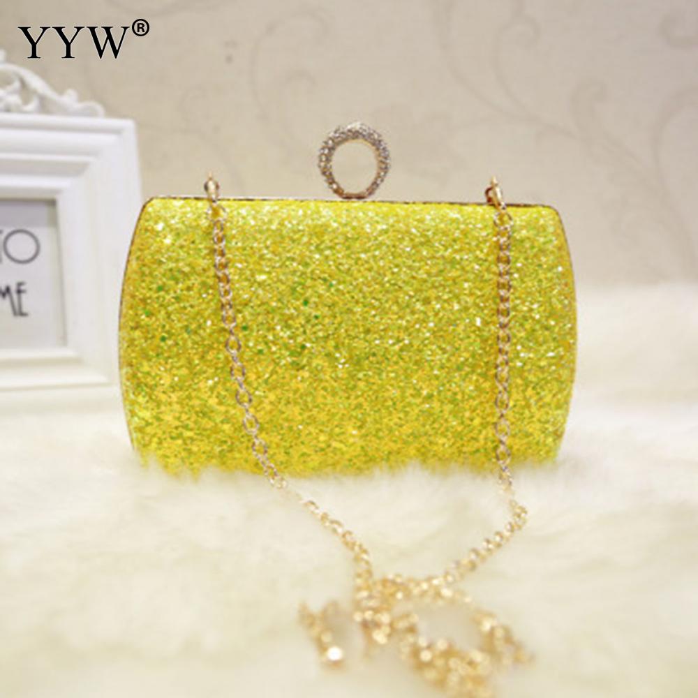 Vrouwen Wit Pailletten Keten Handtas Sparkling Party Vinger Ring Avond Envelop Clutch Bag Hard Wallet Tote Purse: yellow