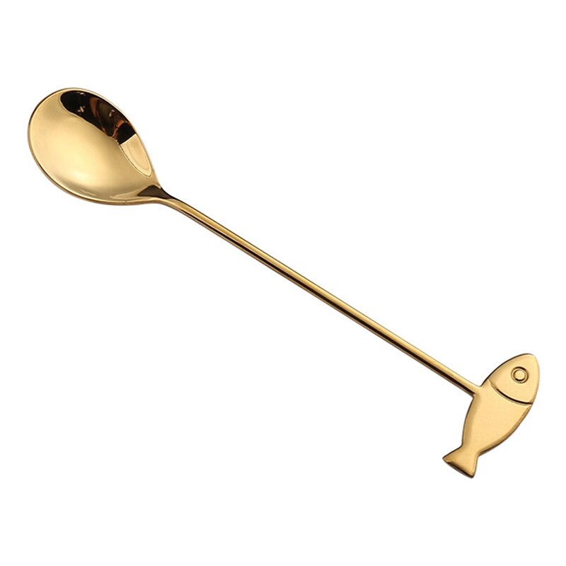 304 Stainless Steel Cat Fish Coffee Spoon Stirring Spoon Cute Dessert Milk Tea Spoon Household Kitchen Coffee Stirring Tableware: GD5