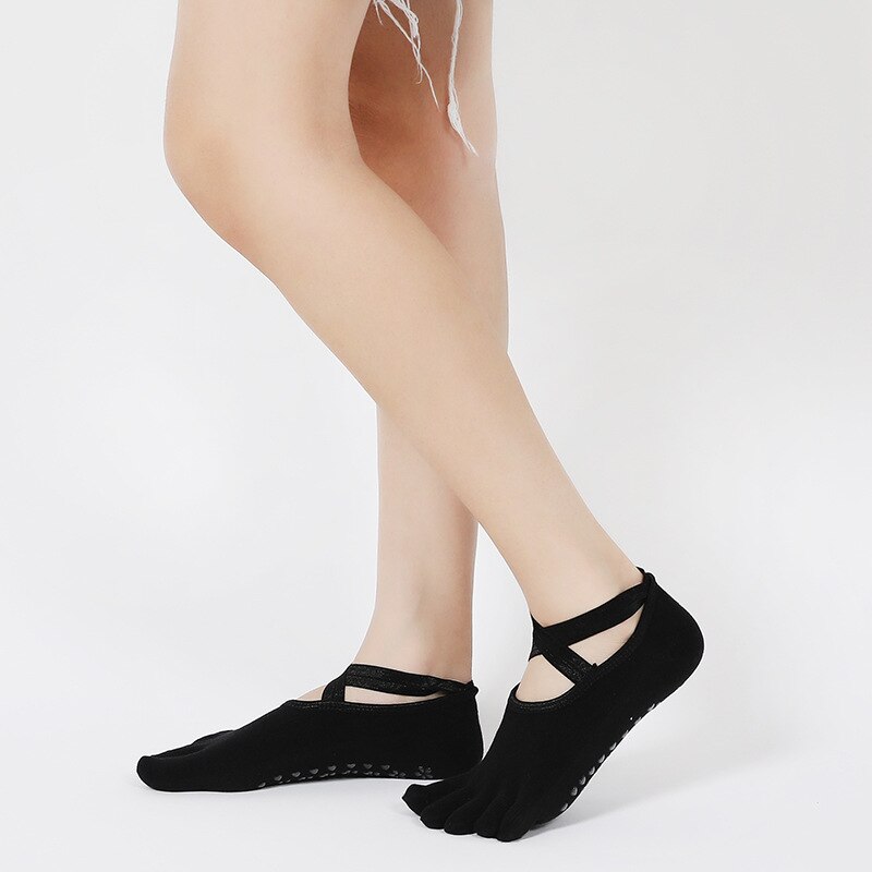 1 paar unisex-zehensocken mit rutschfestem griff für damen, geeignet für pilates, barre, barfußtraining und als hausschuhe.: Schwarz
