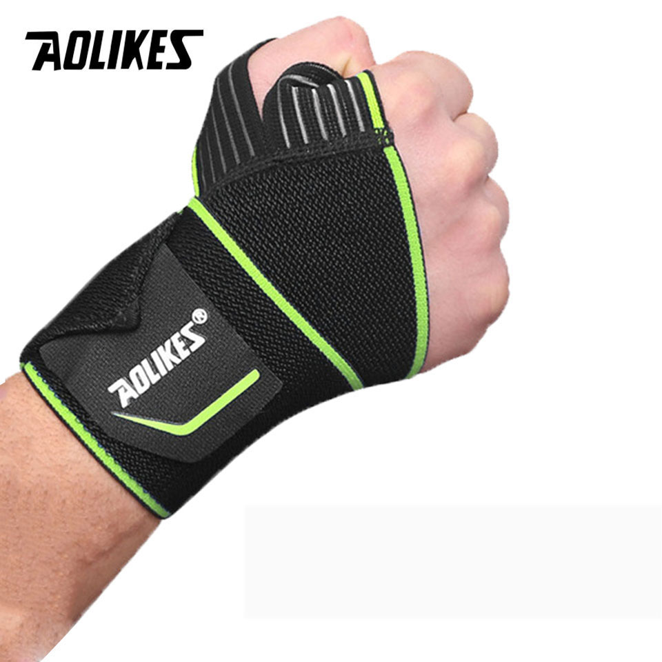 AOLIKES 1PCS Fitness Elastic Wristband Adjustable Sports Wrist Support Weight Lifting Support Band Open Wrist Rest: A-Green-1Pcs
